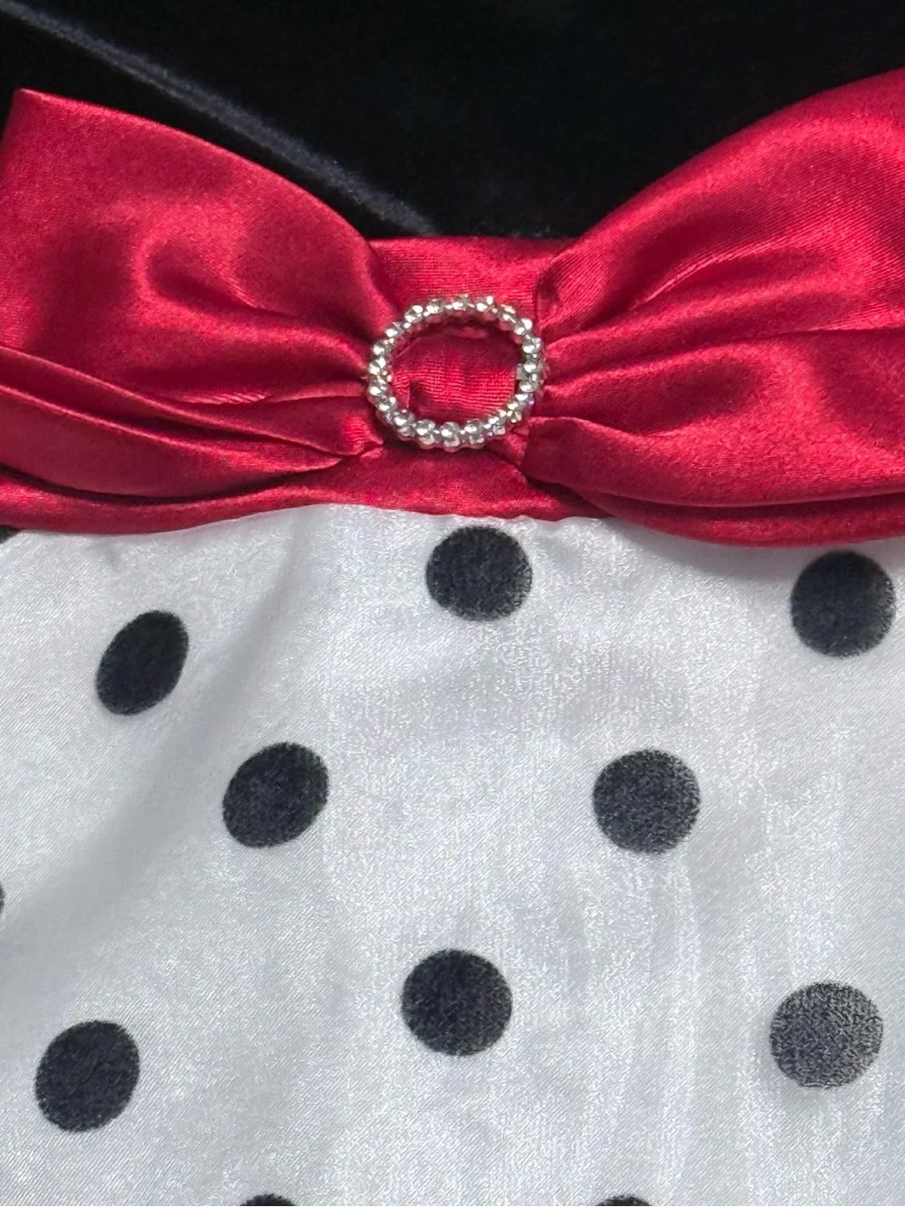 Emily West Black Velvet & White Polka Dot Party Dress with Berry Sash